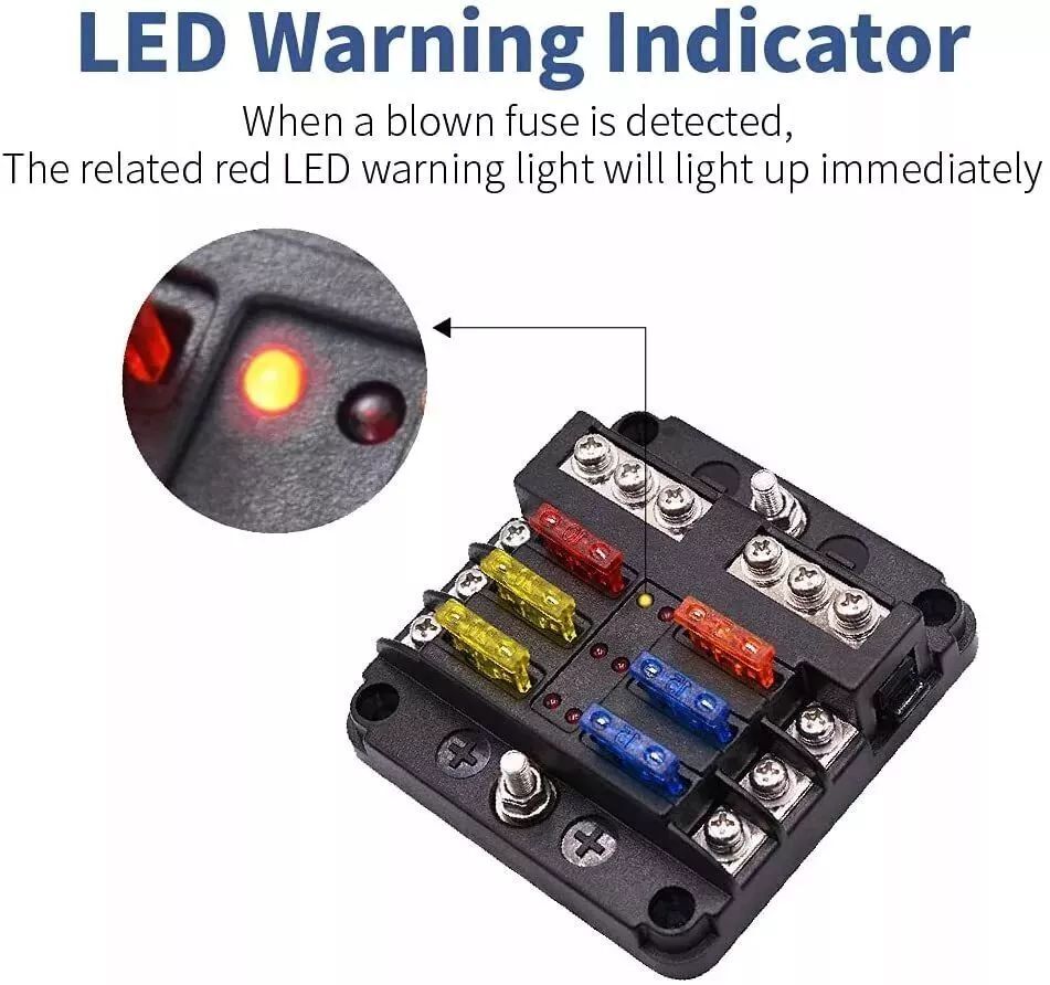 6-Way Blade Fuse Box with Cover, 12–24 V - image 6