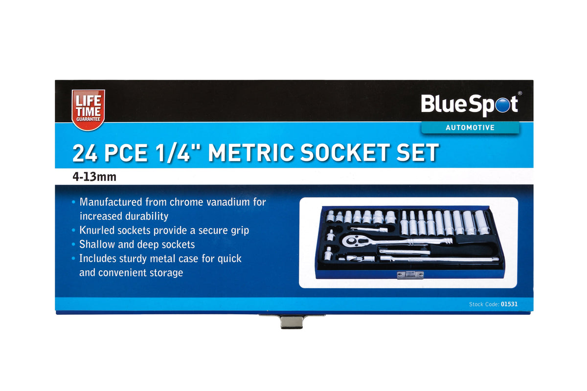 Blue Spot Tools 24-Piece 1/4" Metric Socket Set (4-13mm)