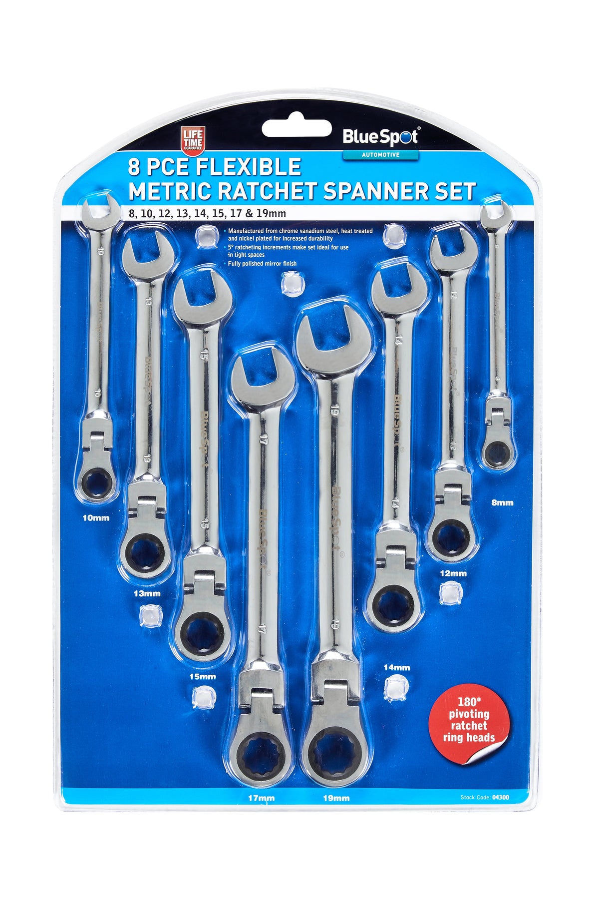 Blue Spot Tools 8-Piece Flexible Metric Ratchet Spanner Set (8-19mm)