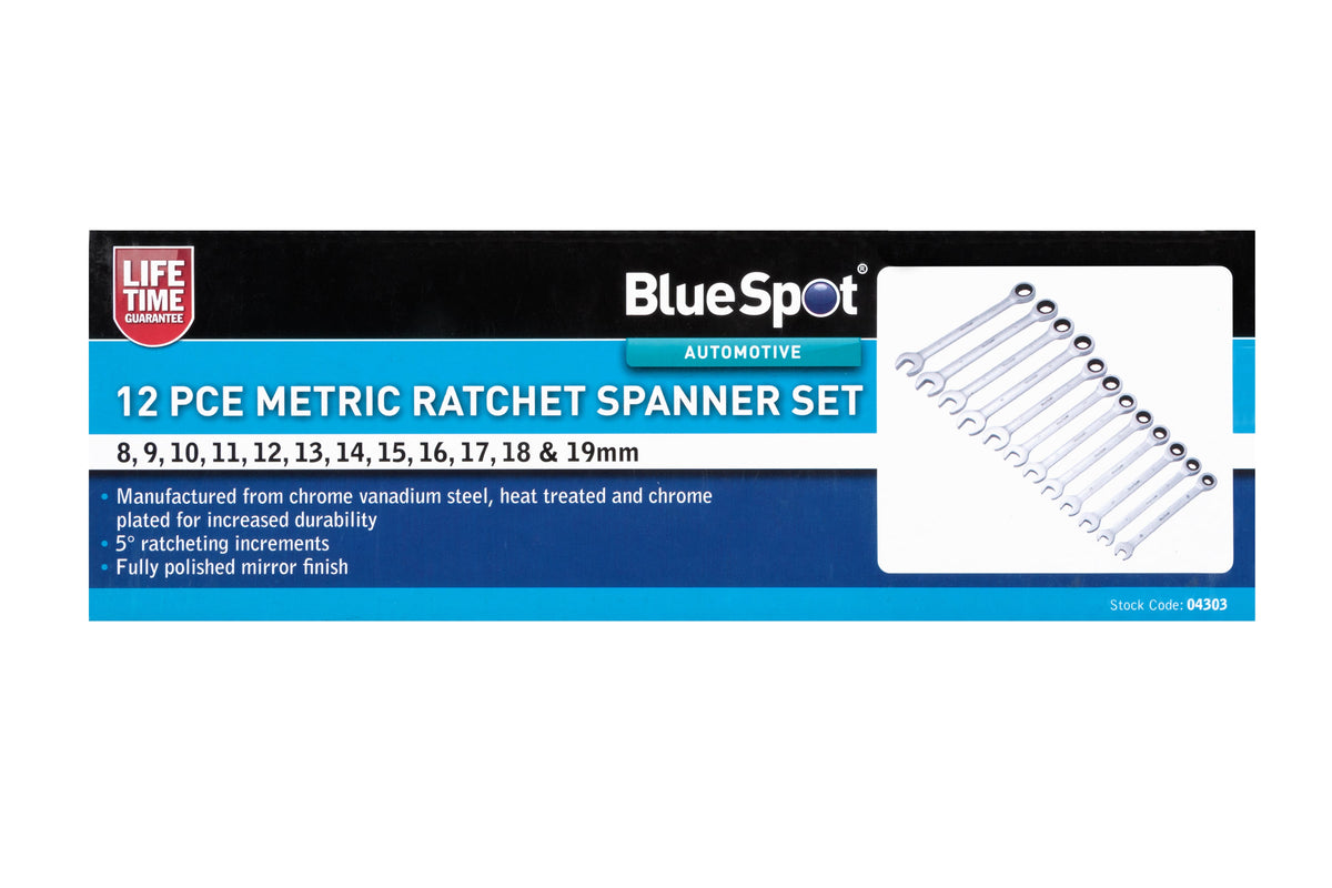 Blue Spot Tools 12-Piece Metric Ratchet Spanner Set (8-19mm)