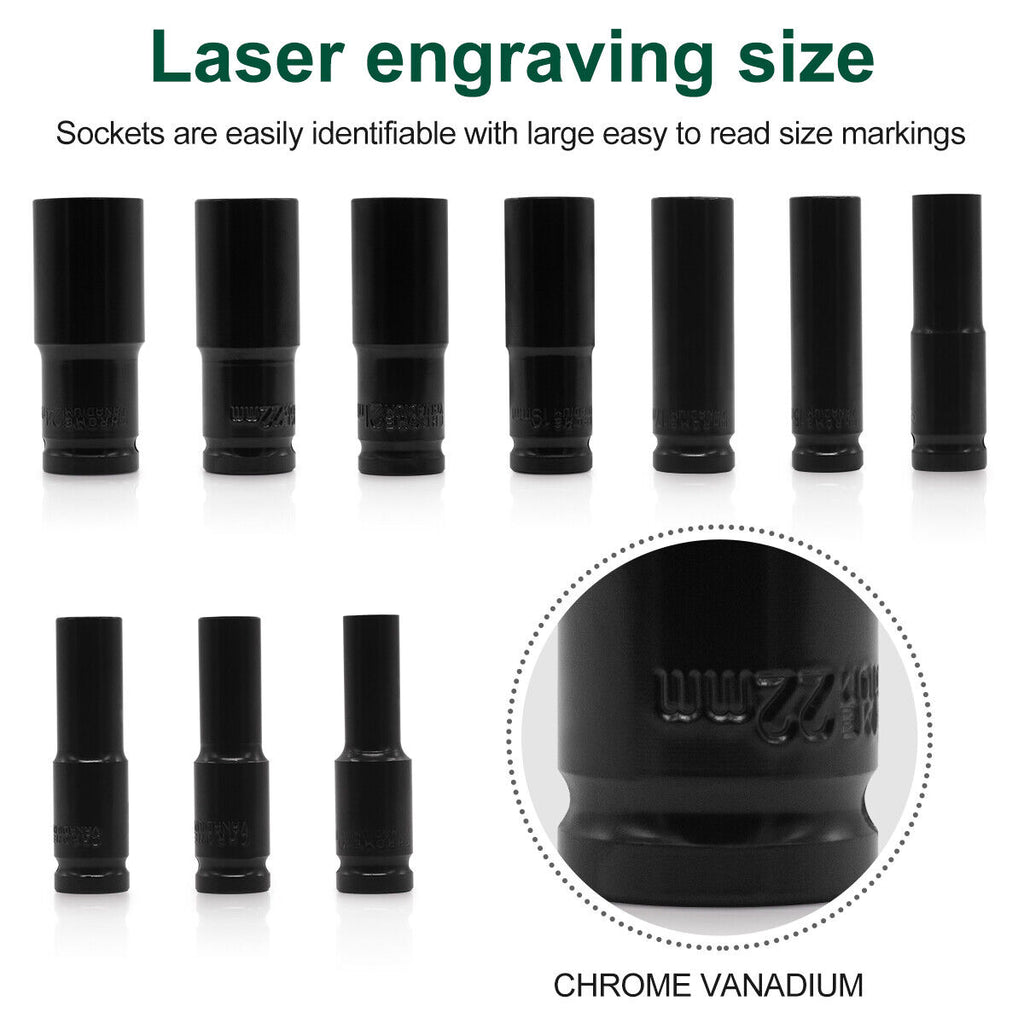10-Piece 1/2" Drive Deep Impact Socket Set, 10–24 mm Thin Wall - image 4