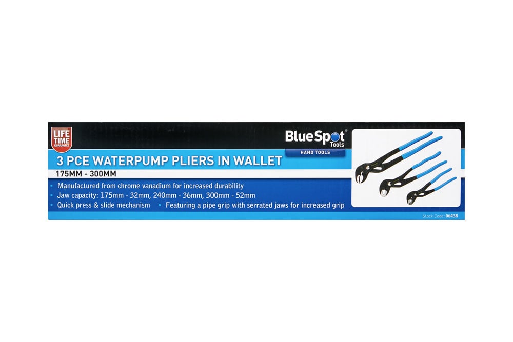 Blue Spot Tools 3-Piece Waterpump Pliers In Wallet (175mm - 300mm)