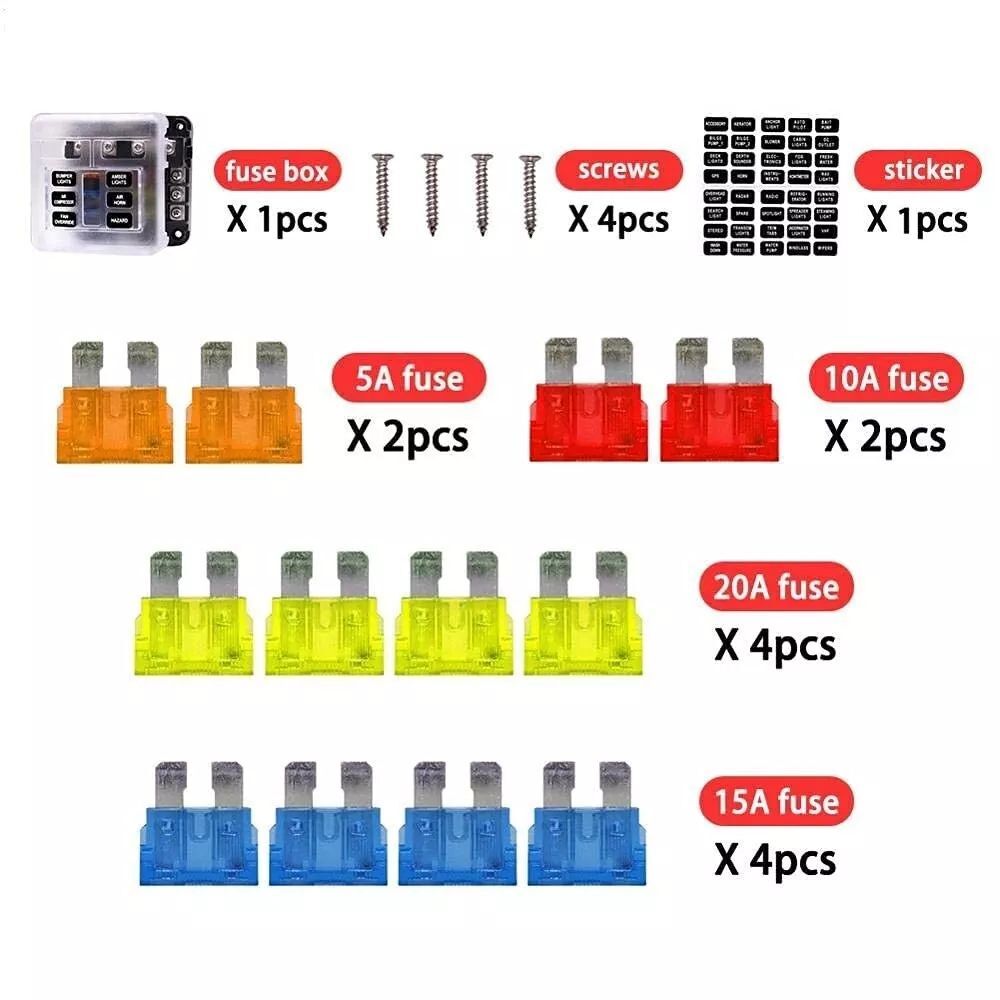6-Way Blade Fuse Box with Cover, 12–24 V - image 3