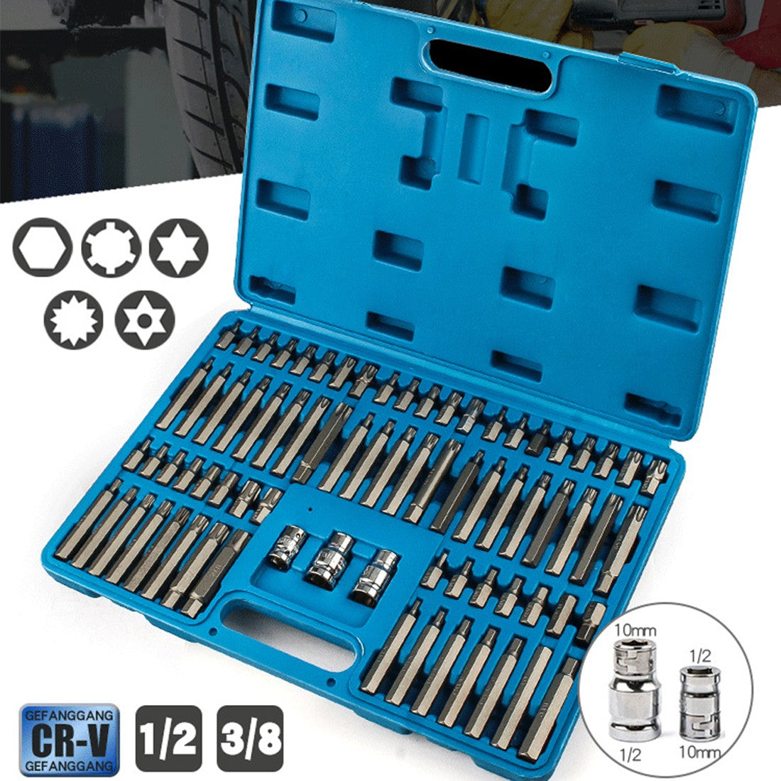 75-Piece 3/8" & 1/2" Drive Torx, Hex, Spline & Ribe Bit Socket Set - image 1