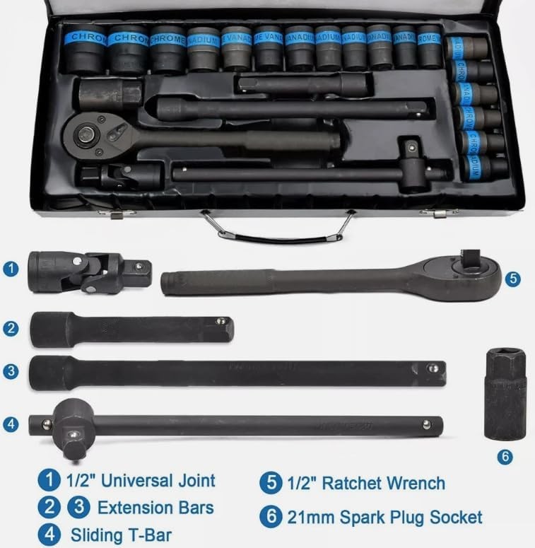 1/2" Drive Ratchet & Metric Socket Set, 8–32 mm, in Metal Case - image 6
