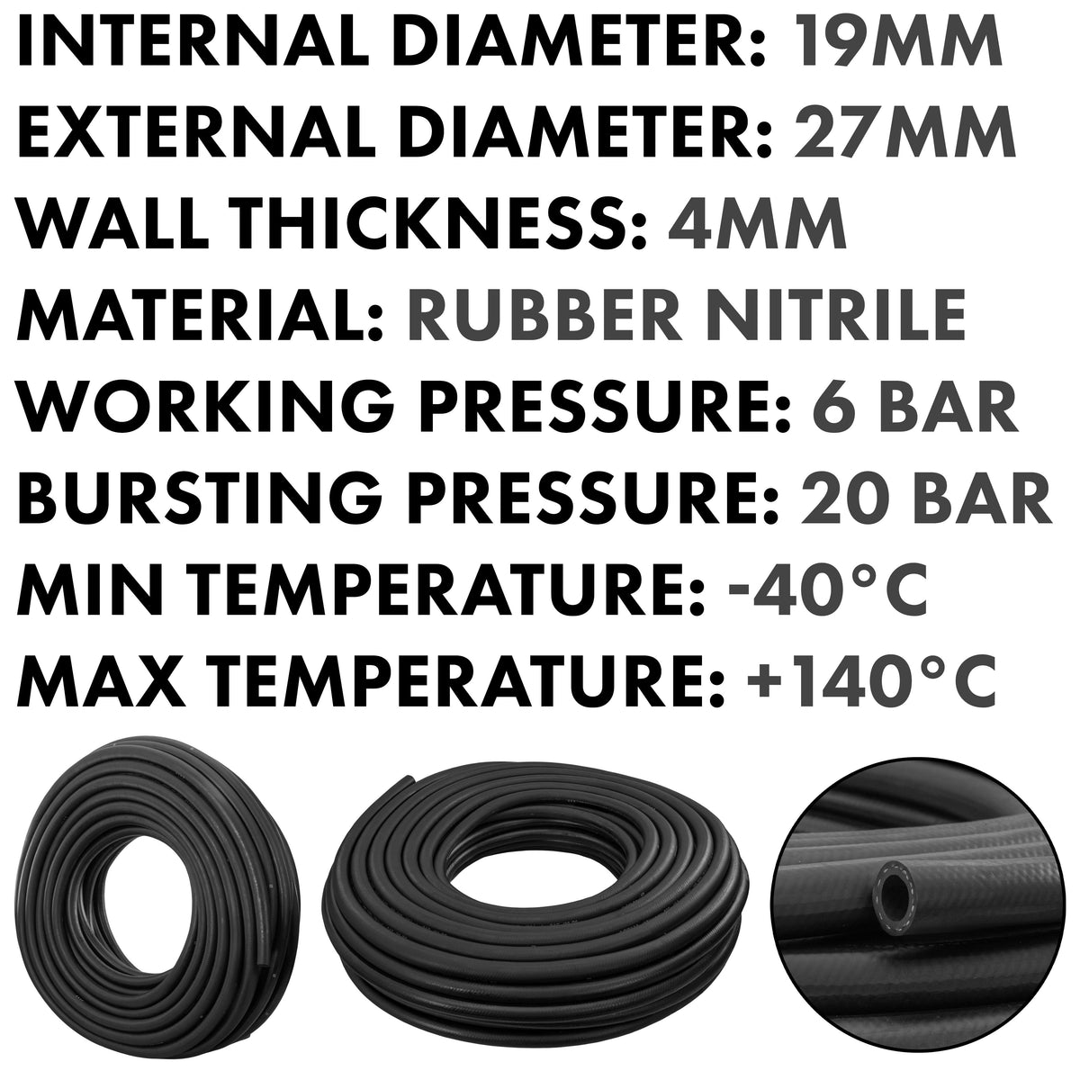 19mm Braided Rubber Heater Hose, SAE J20 R3