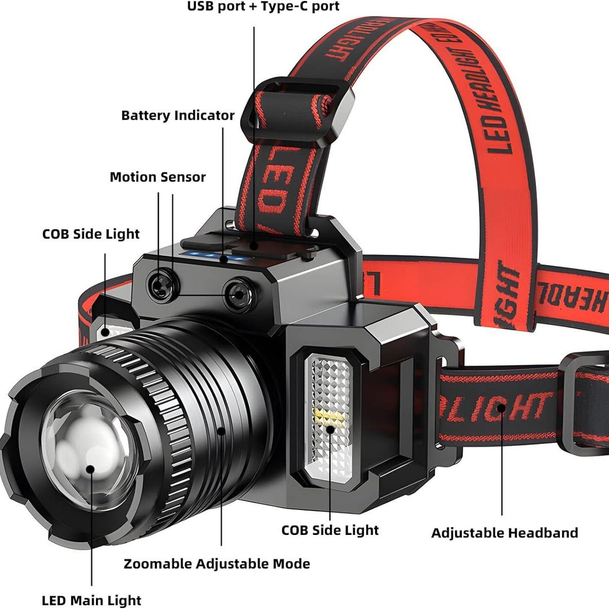 Rechargeable Zoom Head Torch with Motion Sensor - image 2