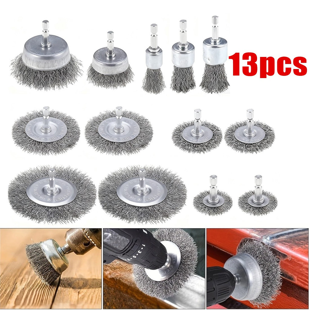 13-Piece Wire Brush Set for Drills - image 1