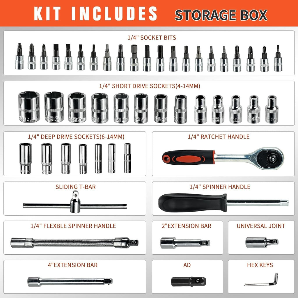 53-Piece 1/4" Drive Socket & Bit Set with Ratchet and Case - image 6