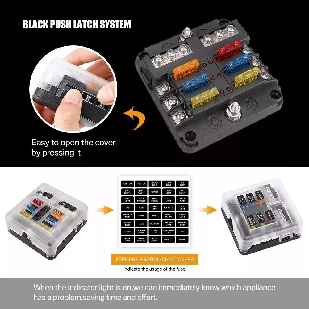 6-Way Blade Fuse Box with Cover, 12–24 V - image 4