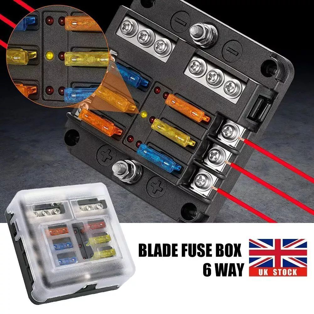 6-Way Blade Fuse Box with Cover, 12–24 V - image 1