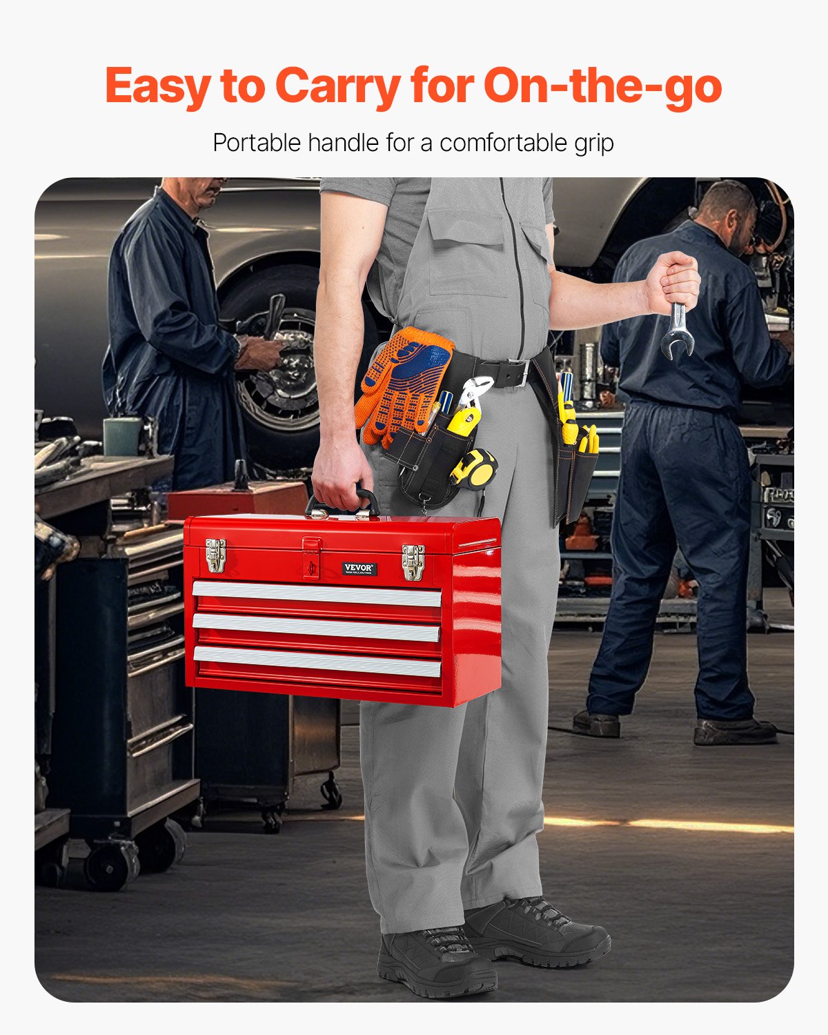 3-Drawer Metal Tool Chest, 52 cm, Red - image 5