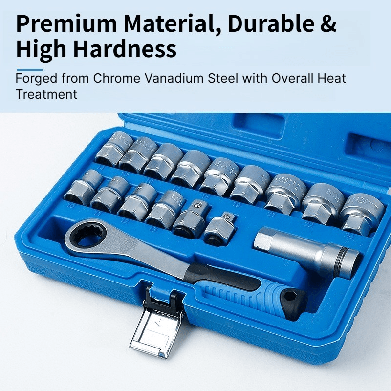 17-Piece Through-Hole Ratchet & Socket Set, 10–24 mm - image 5