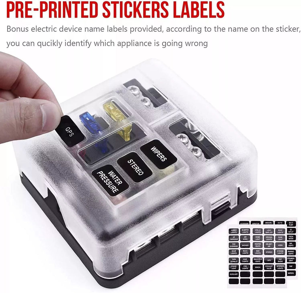 12-Way Blade Fuse Box with Cover, 12–24 V - image 4